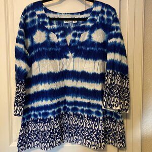 CATO blue/white tie dyed boho tunic